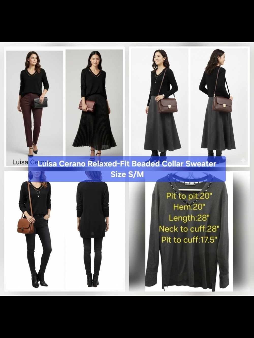 Luisa Cerano Relaxed-Fit Beaded Collar Sweater Size 4/S/M